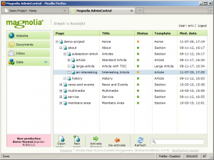 Magnolia CMS website tree with one unpublished change