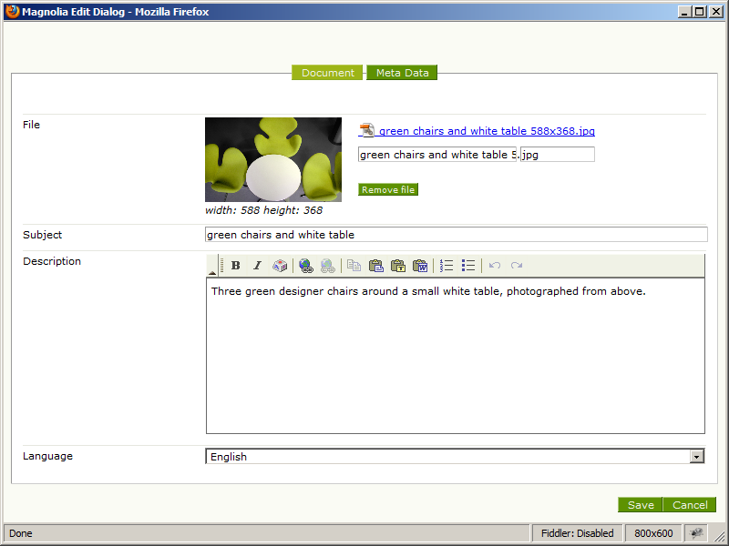 DMS image dialog in Magnolia CMS