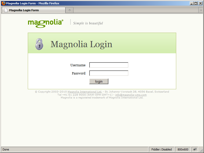 The Magnolia CMS login screen
