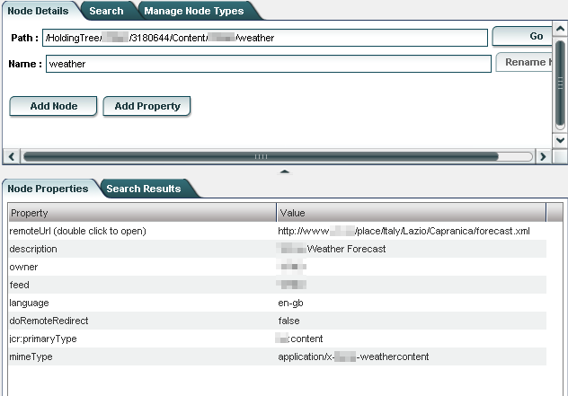 Jackrabbit Explorer node properties