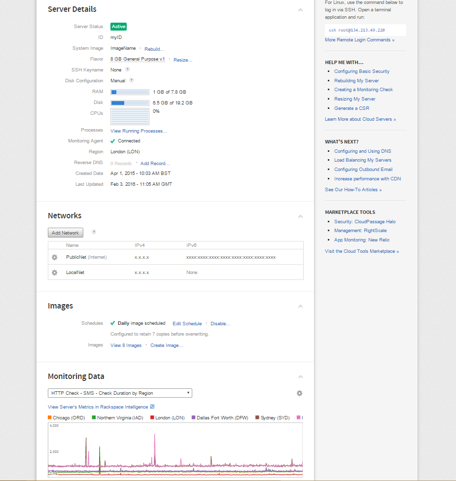 Rackspace cloud server dashboard